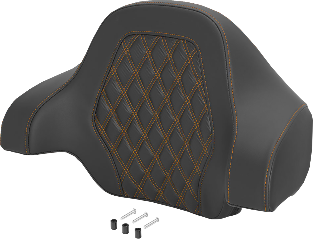 Saddlemen Deluxe Tour Pack Sissy Bar Pad — Carbon Fiber — Orange Lattice Stitch