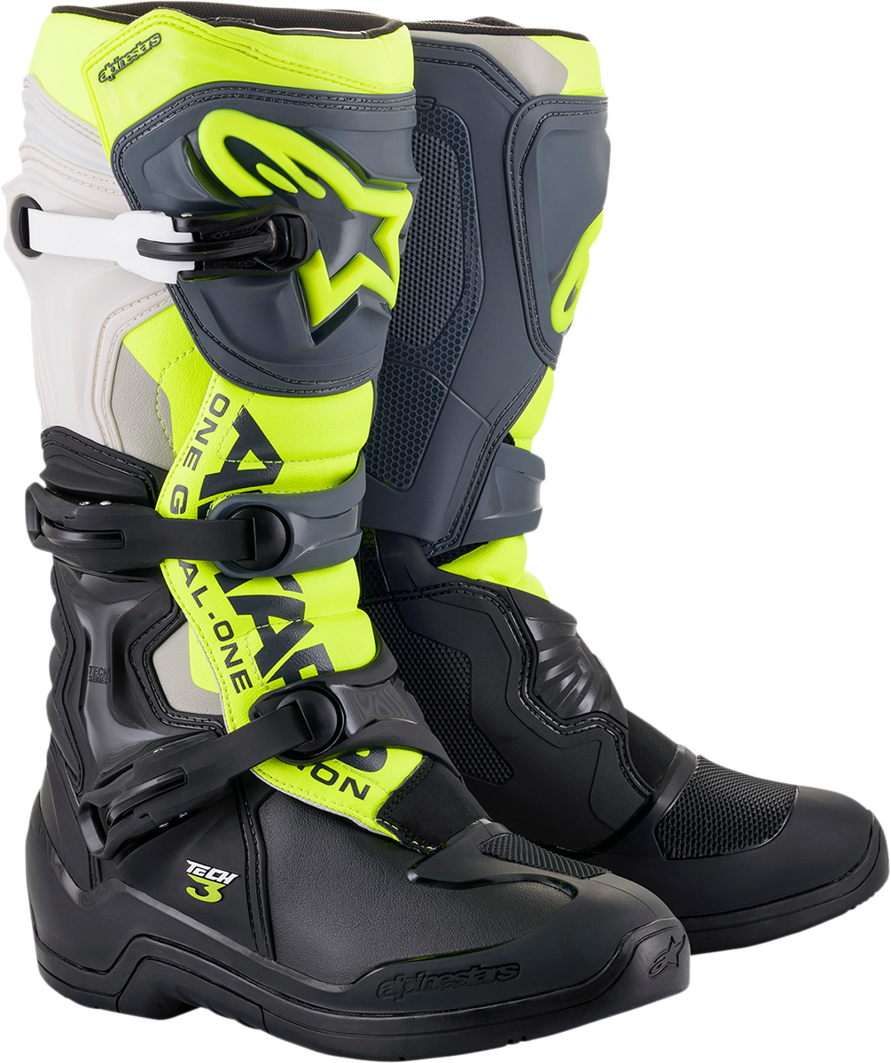 Alpinestars Tech 3 Boots — Black/Gray/Yellow Fluorescent — US 7 / EU 40.5