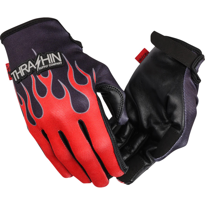 THRASHIN SUPPLY CO. Stealth Leather Palm Flame Gloves