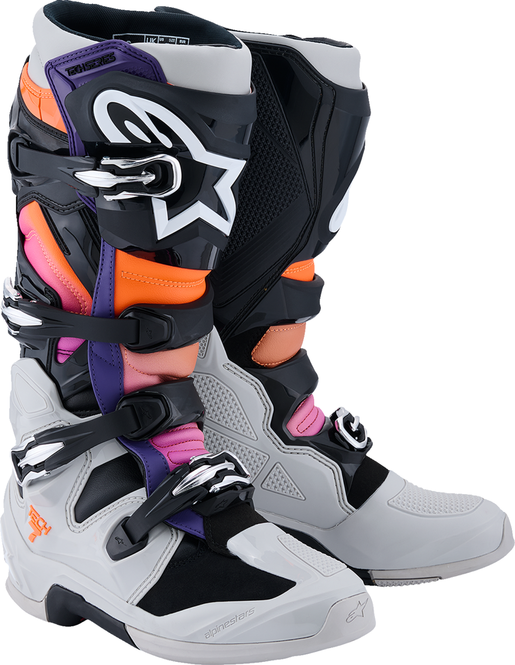 Alpinestars Tech 7 Boots — Black/Light Gray/Fluorescent Orange/Magenta — US 13 / EU 48