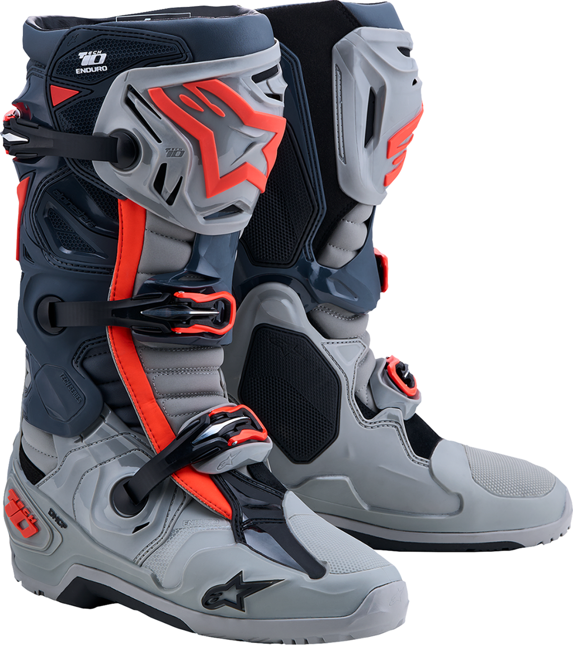 Alpinestars Tech 10 Enduro Boots — Medium Gray/Dark Gray/Fluorescent Red — US 9 / EU 43
