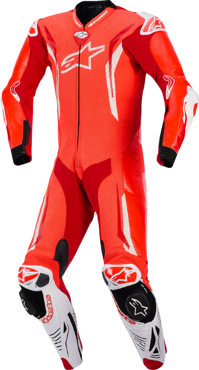 Alpinestars GP Tech v5 1-Piece Leather Suit — Red Fluo/Bright Red/White — US 42 / EU 52