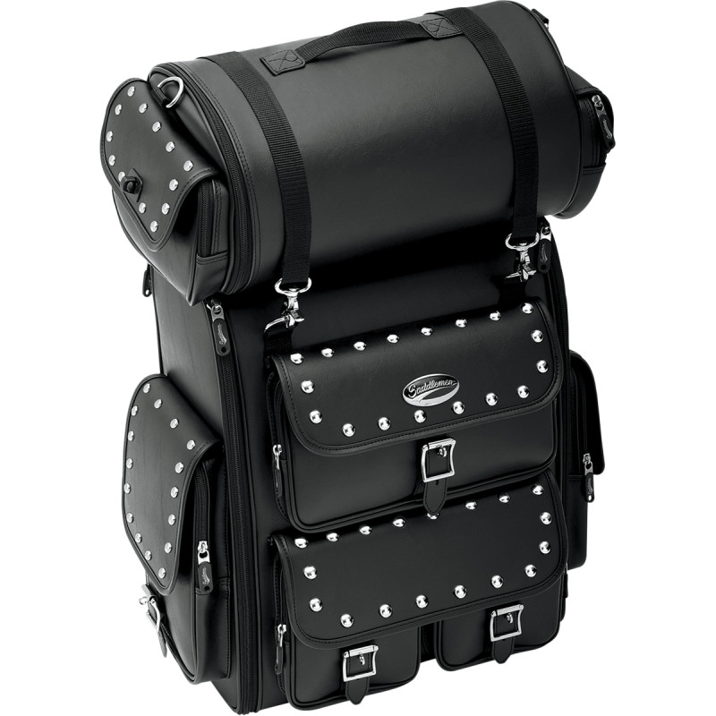SADDLEMEN EX2200S Sissy Bar Bag with Studded Roll Bag